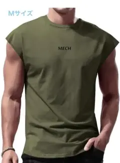 MECHプリント ノースリーブTシャツ オリーブグリーン