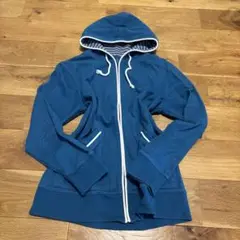 NAVY フード付きパーカー M 青 古着 ストライプ フーディージップパーカー