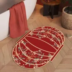 和風デザイン バスマット レッド 花柄