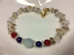 恋愛運ミルキーアクアマリン幸運ラピスラズリお守赤珊瑚のブレスレット17㎝新品