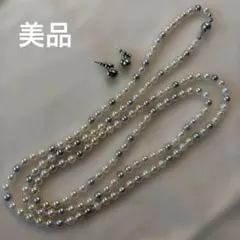 パール ネックレス＆ピアスセット　ホワイト グレー