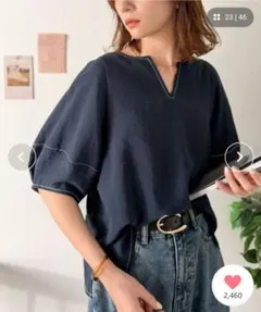 配色ステッチランタンスリーブブラウス