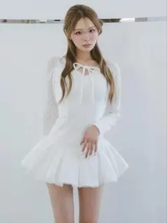 Darich フロントリボンコットンレースミニワンピース