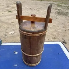 【未使用保管品】国産天然木製 手桶 水桶 元箱あり 竹製柄杓おまけ 古道具 未使用保管品】国産天然木製 手桶 水桶 元箱あり 竹製柄杓おまけ