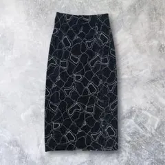 ロングスカート タイトスカート 幾何学模様 ブラック モード 後ろスリット