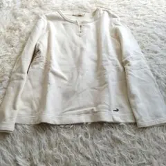 クロコダイル　ヘンリーネック長袖シャツ　スリットレース　裏地パイル　アイボリーМ