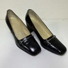 【訳あり】グッチ GUCCI ホースビットパンプス 黒 37.5 スクエアトゥのサムネイル