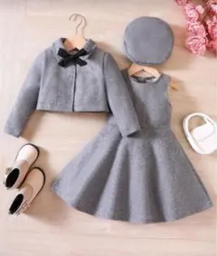 【極美品】ジャケット&ワンピースセットアップ/グレーフォーマルドレス/卒園式