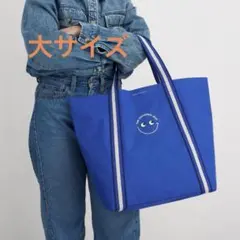 アニヤハインドマーチ】カーキ x スカイブルー ストライプ エコバッグ