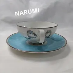 NARUMI 青い花のリボン柄　カップ・ソーサー　日本製　匿名配送