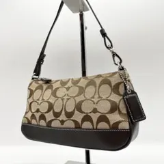 極美品✨コーチ　アクセサリーポーチ　シグネチャー　キャンバス　ブラウン