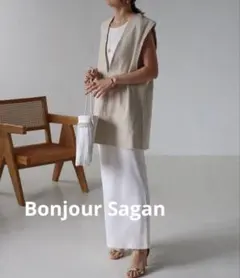 Bonjour Sagan リネン混ディープVベスト×リブタンクワンピース