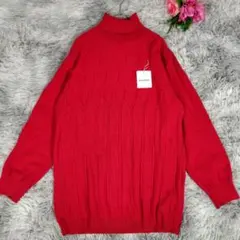 新品☆レオン◎ニットセーター タートルネック アンゴラ混 チクチクなし 模様編み
