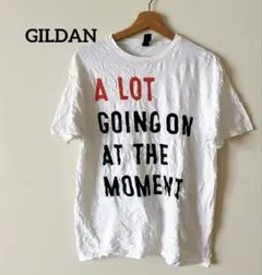 GILDAN ギルダン プリントTシャツ 白 ホワイト 英字ロゴ 半袖【L】