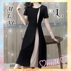 ワンピース ドレス お洒落 綺麗 結婚式 デート スカート ブラック 黒 L