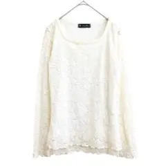 season flow　オフホワイト　花　総レース　長袖ブラウス　M