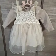 petit main レース切り替えチュールワンピースセットアップ