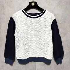 PAGEBOY 花柄レース切替スウェット トレーナー フリーサイズ ネイビー