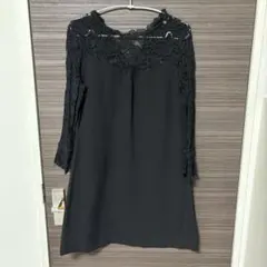 ZARA ザラ レース切り替えワンピース ブラック 七分丈