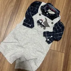 ２点セットpekkle トラック刺繍付グレーオーバーオールとH&Mネイビーシャツ