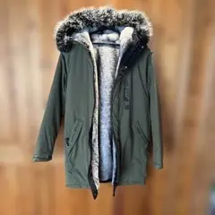 韓国ファー付きフリースライニングモッズコート