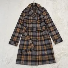 レリアン Leilian チェック柄 ダブルブレスト ロングコート