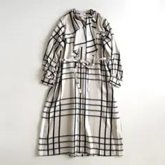 美品　ハイク　チェック　ドレス　ボウタイ　ワンピース　キュプラ　ベージュ　1のサムネイル