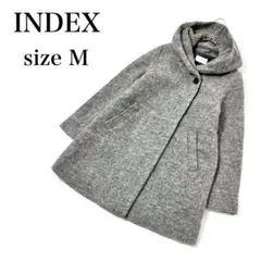 インデックス　フーデッドコート　ライトグレー　比翼ボタン　ウール混　スリット　M