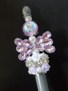 カスタムボールペン✨タッチペン リボン 夜光薔薇 キラキラ