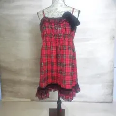 TRALALA トゥララ 赤 チェック柄 ノースリーブ ミニワンピース