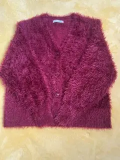 美品シャギーＶネックカーディガン（ボルドー）