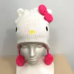 A871 サンリオ キティー　ニット帽　ビーニー　キッズ　ピンク　52〜54