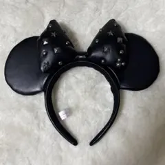 ディズニーランド　シー　ミニー　カチューシャ　黒　レザー　スタッズ付き