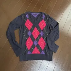 トミー・ヒルフィガー アーガイル柄 ニットセーター M
