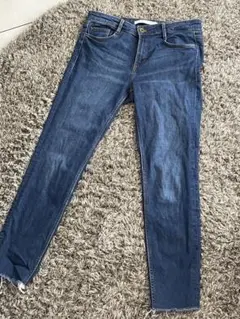 ZARA スキニーデニム ダークブルー フリンジ裾