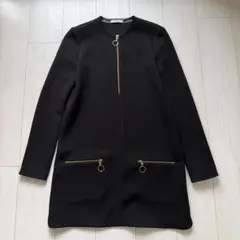 美品✨セリーヌ ゴールドリングジップ ノーカラーロングジャケット 38 ブラックのサムネイル