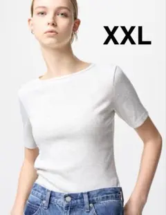 新品未使用今季UNIQLOリブボートネックのTシャツ白ユニクロ