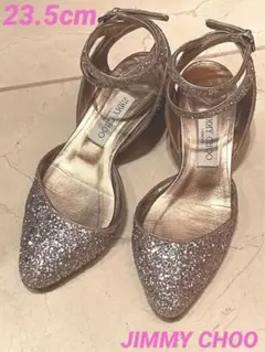 ジミーチュウ　ストラップ　グリッターパンプス　ぺたんこヒール　保存袋・箱有り