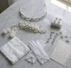 【豪華8点】ウェディング アクセサリー セット ティアラ グローブ 花嫁