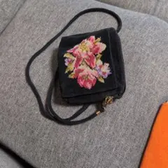 FEILER 花柄刺繍 ショルダーバッグ 黒