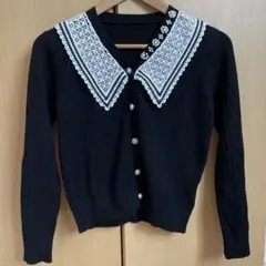 【macaron】様専用　レース付き黒ニットカーディガン