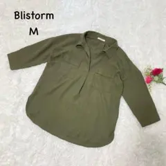 Blistorm【M】ポケット付き長袖シャツ　オープンカラー　オリーブグリーン