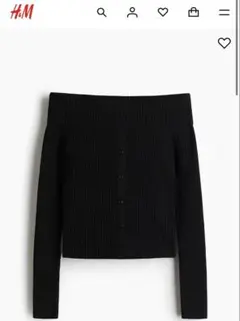 【今期新作】H&M オフショルダーリブトップス　黒　S BLACK