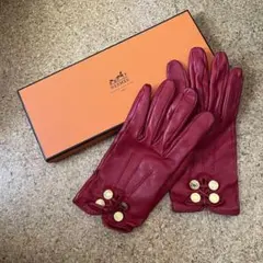エルメス レザー 赤手袋 ボタン付きのサムネイル