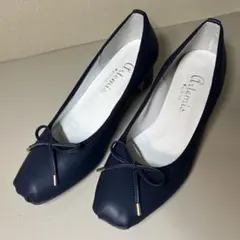 【美品】DIANA ダイアナ パンプス リボン レザー ネイビー 23cm