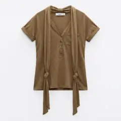 ザラベーシック　アシメンタリック タイデザイン Vネック 半袖Tシャツa2670のサムネイル