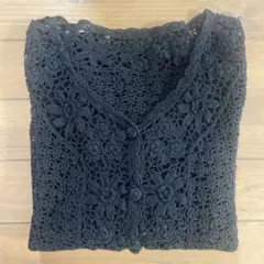 ★Vintage★クロシェカーディガン　上海ニット　レース編み長袖　ブラック