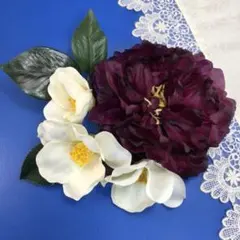 髪飾り　椿　パープルピオニー　大輪　ヘアアクセサリー　和装　卒業式　結婚式　成人