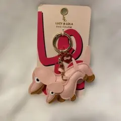 新品 タグ付き ダックスフンド バッグチャーム キーホルダー ピンク 犬