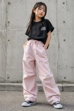 美品　150cm ピンク ワイドパンツ ウエストゴムのサムネイル